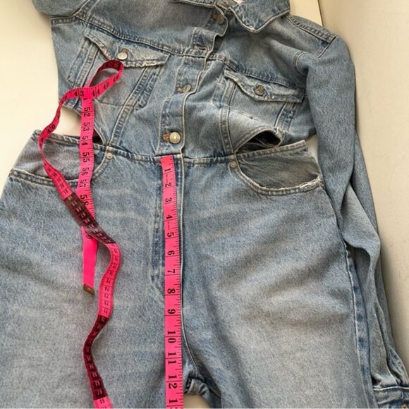 BLOGGERS FAV ZARA LIMITED EDITION CUT OUT SIDE DISTRESSED DENIM JUMPSUIT Size L - Picture 14 of 15